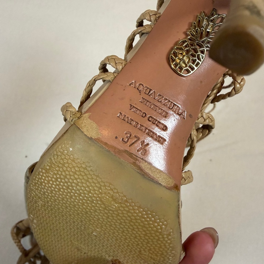 Aquazzura Firenze Lace Up Heels Tassel Suede Beige Sandals - Size 37.5 - Picture 7 of 7